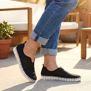 Ilse Jacobsen Black Perforated Slip-On Sneakers size 39